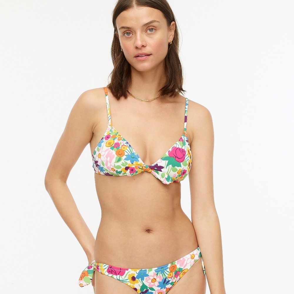 J Crew Bikini Set Side-tie Bottom & Tie-front French Top in Vibrant Garden XXS